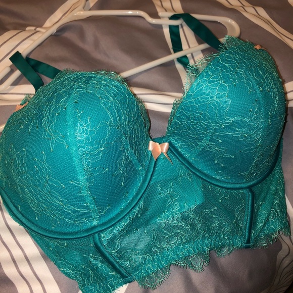 Victoria’s Secret teal corset style push up bra